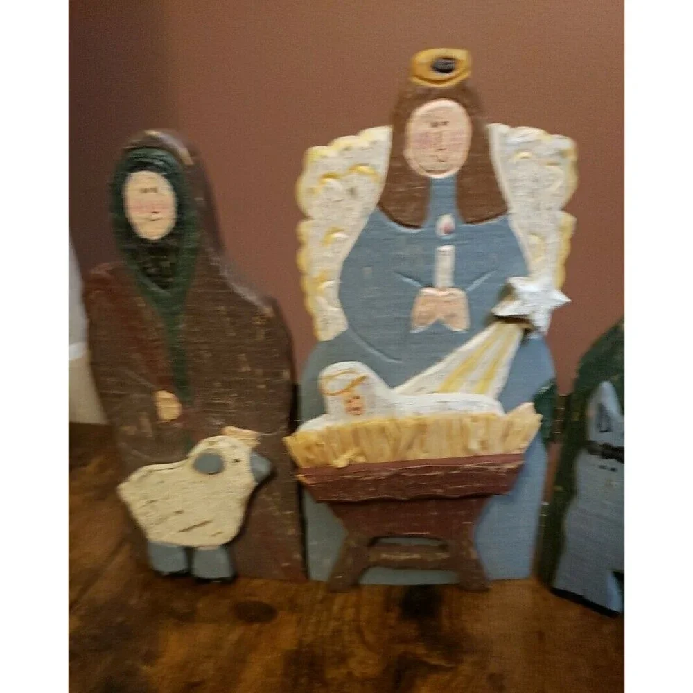 Nativity Wood Painted Trifold Folk Art Christmas Triptych Manger Creche Holiday